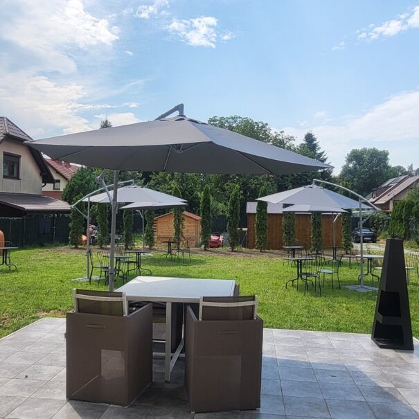 patio and garden with tables and chairs